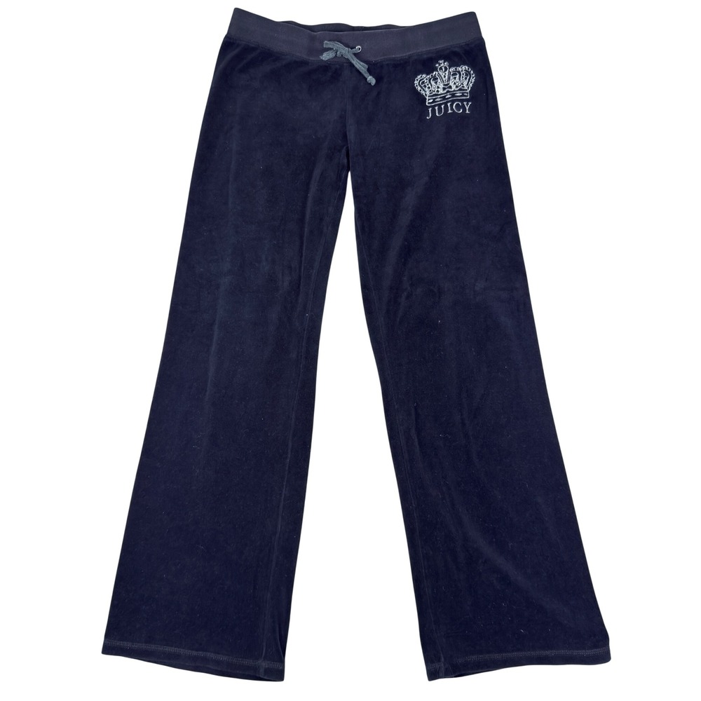 Y2K Juicy Couture Velour Track Pants Women Large Black Loungewear